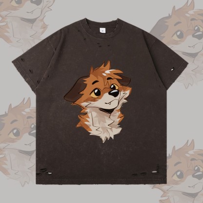 MODAKAWA X atka Anticipating Fox Graphic Ripped T-Shirt - Dark Brown - 2XL - image 2