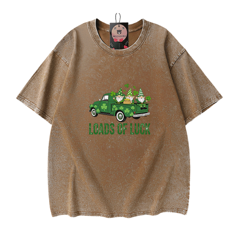 VIEL GLÜCK St. Pakrit's Day Glücksgrafik Modakawa Vintage gewaschenes T-Shirt aus 100% Baumwolle - Brown - 5XL - image 7