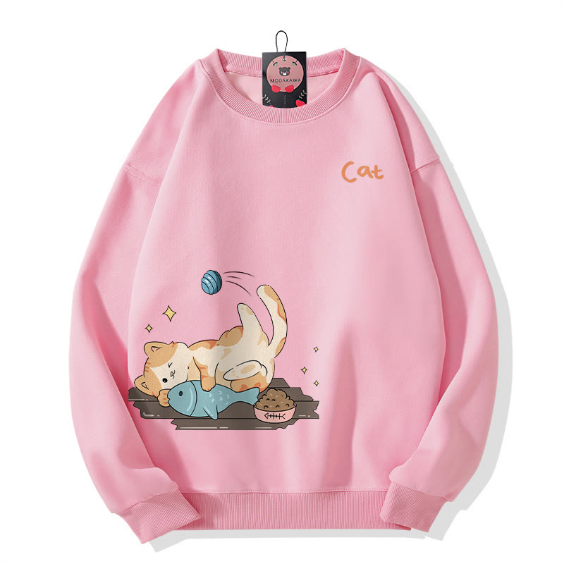 Sweatshirt mit verspieltem Katzenmotiv und Rundhalsausschnitt - Pink - 5XL - image 4