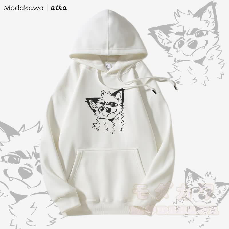 Niedlicher Hoodie mit Fleecefutter und Fuchs-Grafik - Weiß - 5XL - image 3