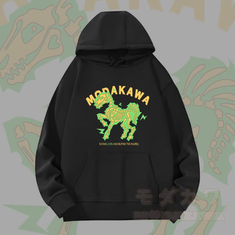 MODAKAWA Hoodie mit elektrisiertem Pferdemotiv (schwere Ausführung) - Schwarz B - 2XL - image 8