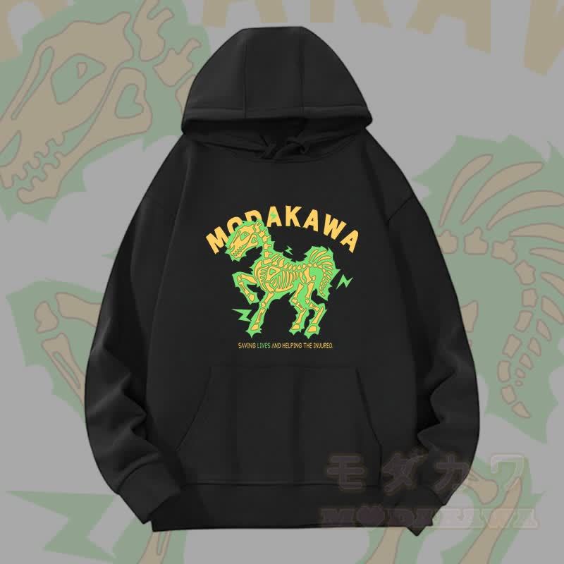 MODAKAWA Hoodie mit elektrisiertem Pferdemotiv (schwere Ausführung) - Schwarz B - 2XL - image 8