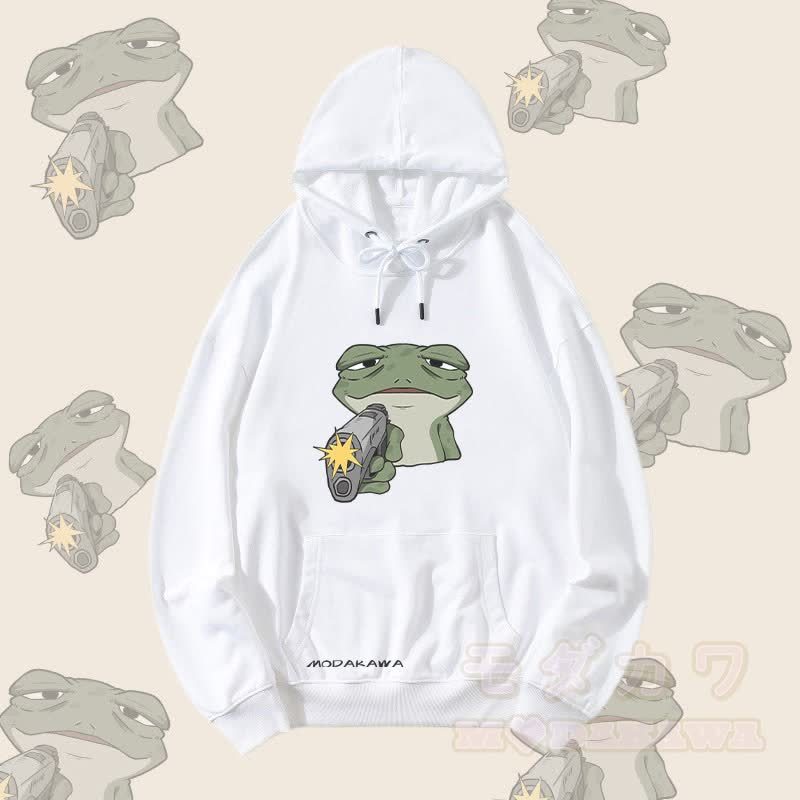 MODAKAWA Frog With Gun Graphic Streetwear Pullover Hoodie - Weiß - 5XL - image 3