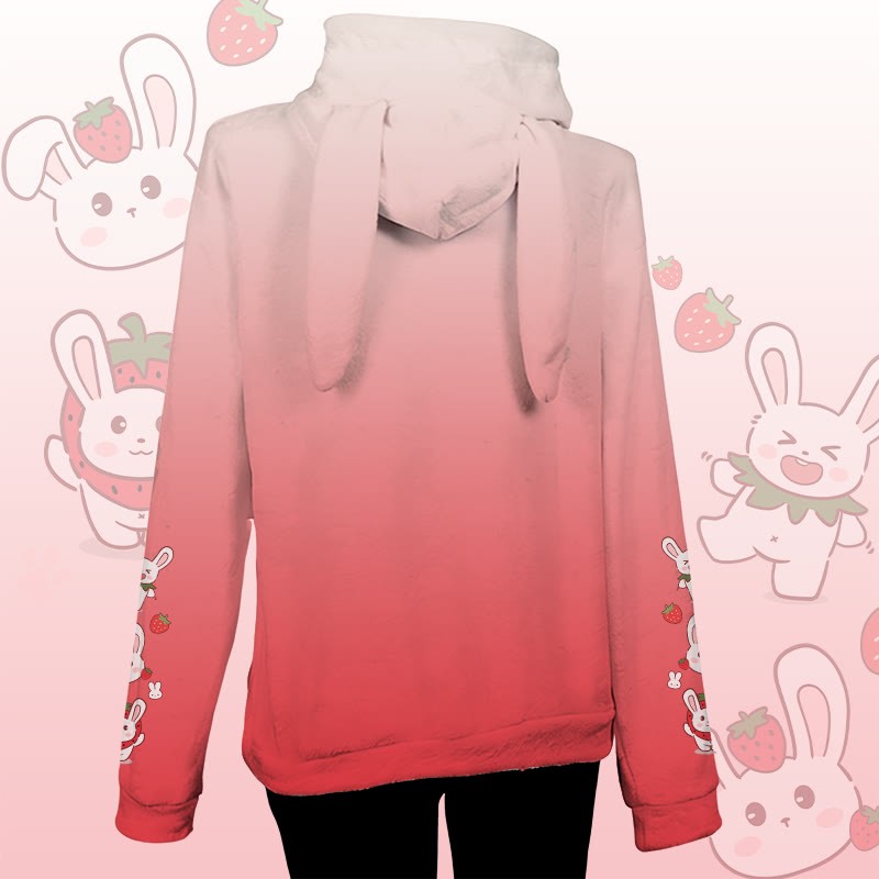 MODAKAWA Farbverlauf-Erdbeerhasen-Plüschhoodie mit Hasenohren - image 3