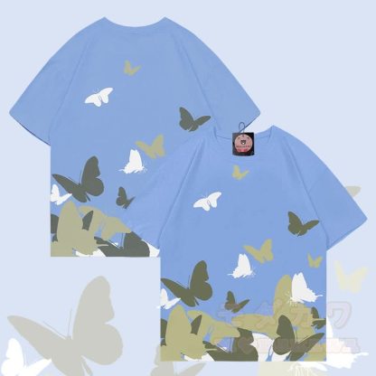 MODAKAWA T-Shirt mit Schmetterlingsgrafik-Allover-Print - Blau - 5XL - image 3