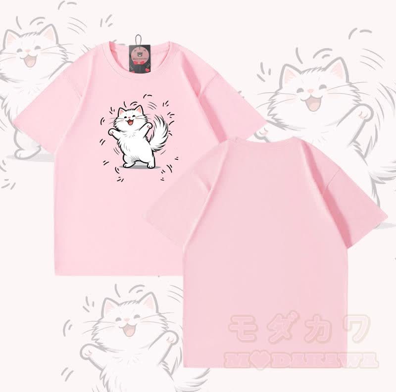 Modakawa T-Shirt mit fröhlichem Katzenmotiv aus 100 % Baumwolle - Rosa - 5XL - image 5