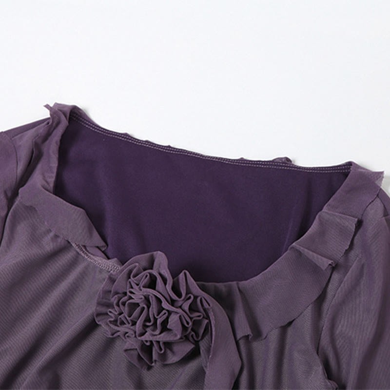 Flower Mesh See-through Slit Dress - image 3