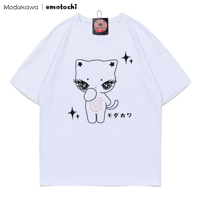 MODAKAWA X emotochi Kitty Star Print T-Shirt - White - 5XL - image 4