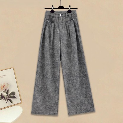 Zweiteiliger Pullover mit Kreuzstrickmuster und Hose mit weitem Bein - image 9