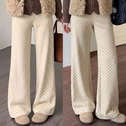 Fleecegefütterte, ausgestellte Freizeithose mit Polka-Dot-Muster - Aprikose - XL - image 9