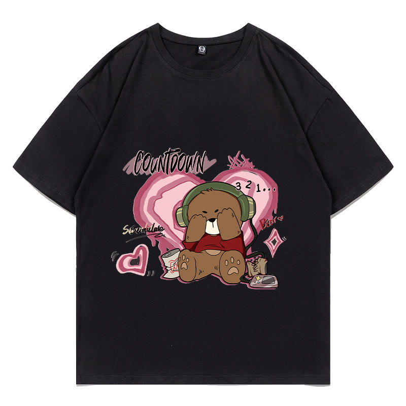MODAKAWA COUNTDOWN Cover Eyes Bear Grafik-T-Shirt - Black - 5XL - image 4