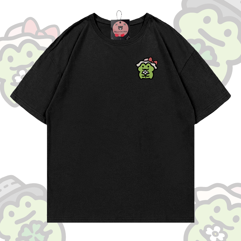 MODAKAWA Niedliches Frosch-Grafik-T-Shirt - Black A - 5XL - image 9