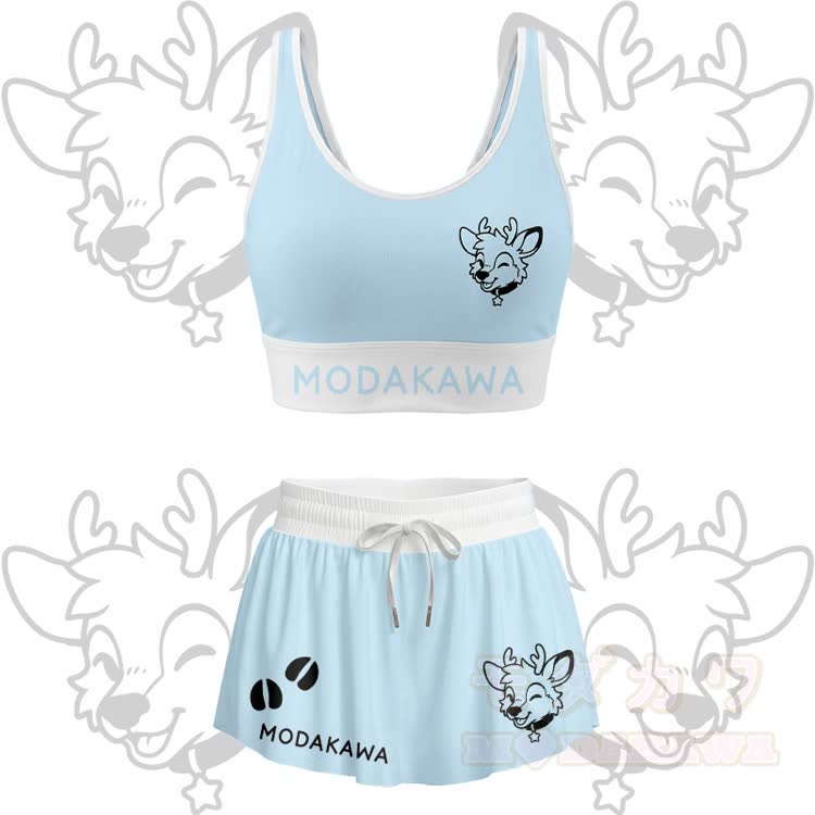 Wink Deer Graphic Crop Tank Sport Top Skirt Bikini Modakawa Matching Outfit - Blaues Set - 4XL - image 13