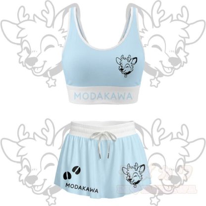 Wink Deer Graphic Crop Tank Sport Top Skirt Bikini Modakawa Matching Outfit - Blaues Set - 4XL - image 13