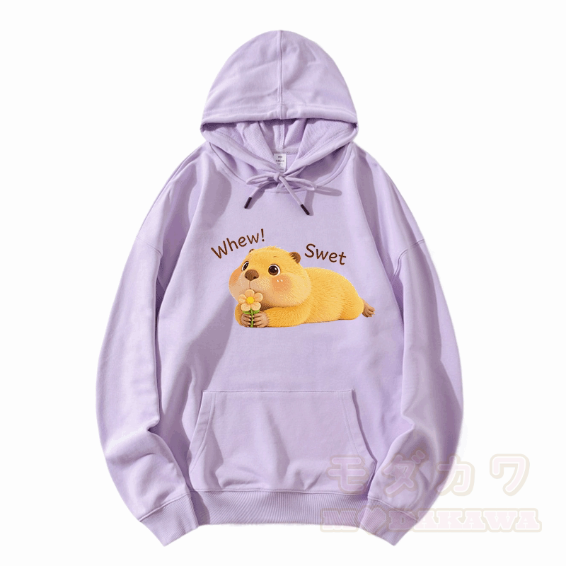 WHEW SWET Capybara Graphic Modakawa Loose Cotton-Blend Hoodie - Hellviolett - 5XL - image 5
