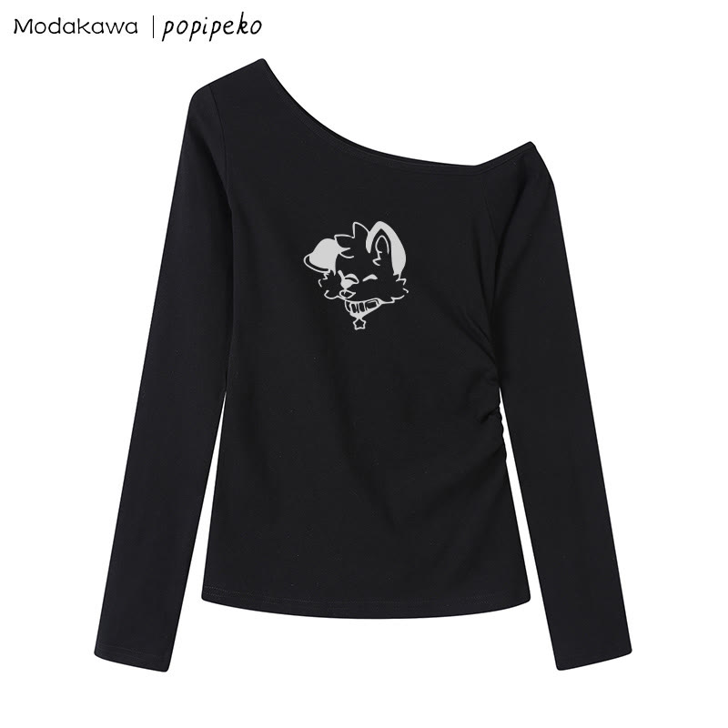 MODAKAWA X popipeko Puppy Graphic Off The Shoulder Top - Black - XL - image 7
