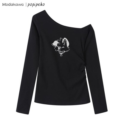 MODAKAWA X popipeko Puppy Graphic Off The Shoulder Top - Black - XL - image 7