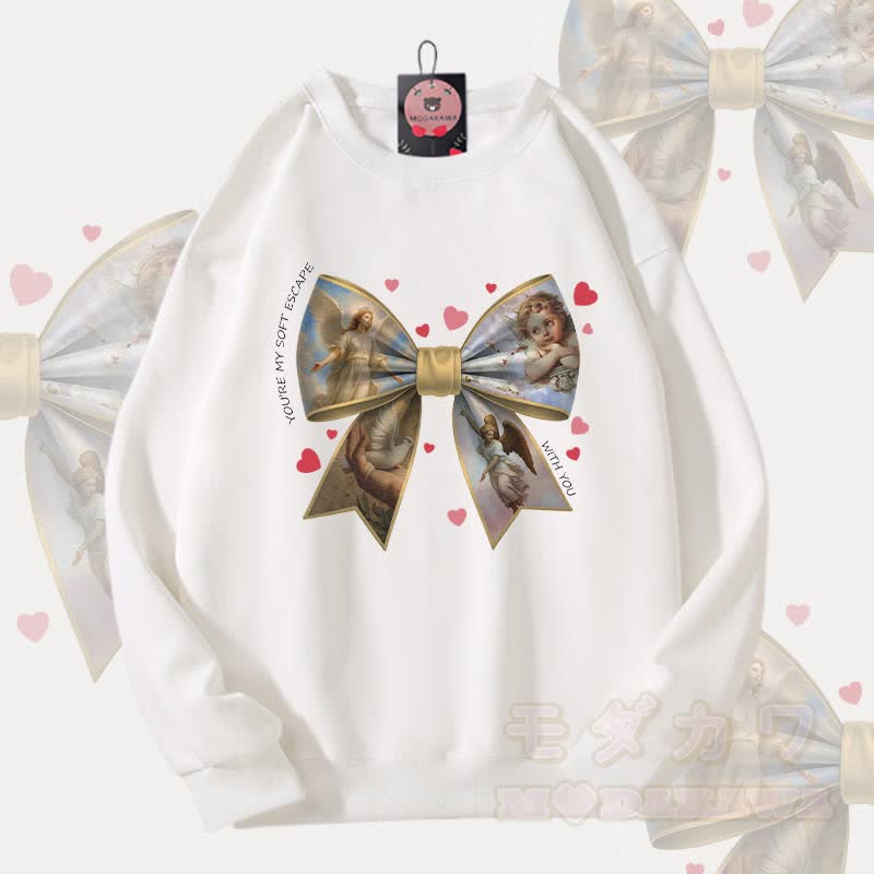 MODAKAWA YOU'RE MY SOFT ESCAPE Schleifen-Grafik Partner-Sweatshirt Unisex - Weiß - 5XL - image 3