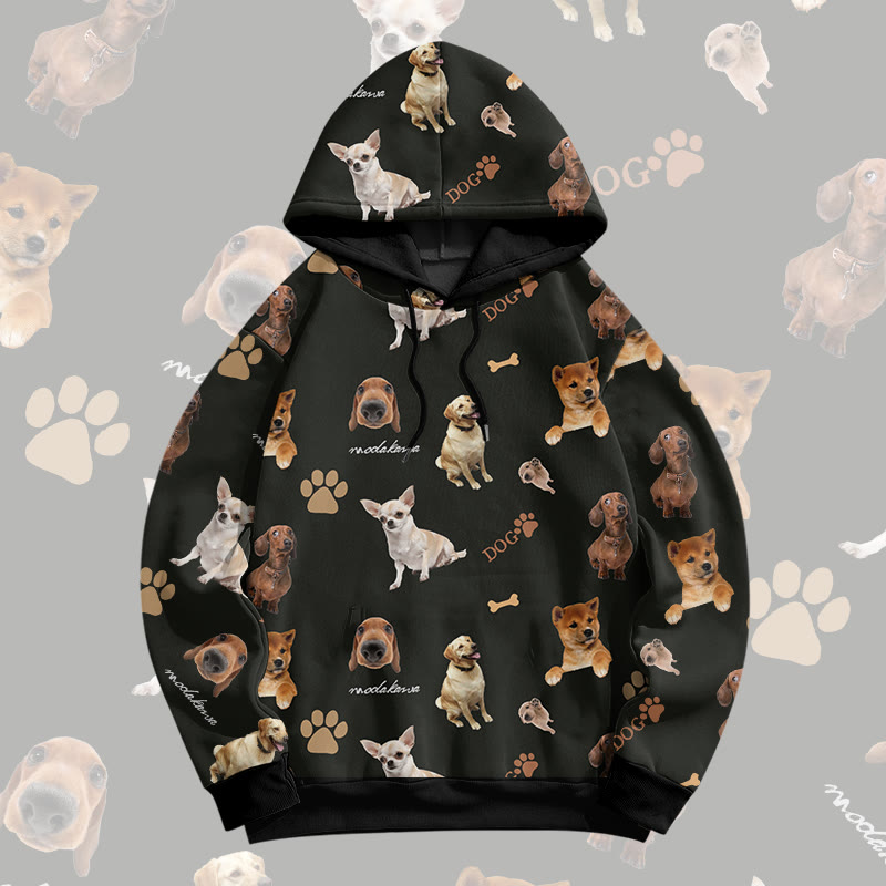 MODAKAWA Pullover-Hoodie mit lustigem Hundemotiv und Allover-Print - Black - 6XL - image 4