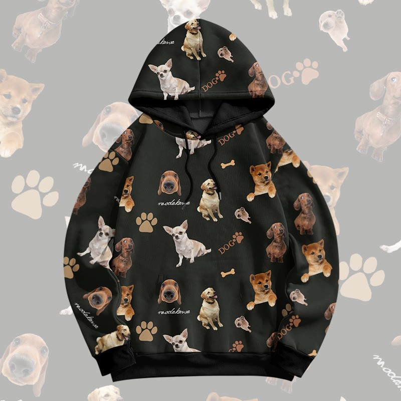 MODAKAWA Pullover-Hoodie mit lustigem Hundemotiv und Allover-Print - Black - 6XL - image 4