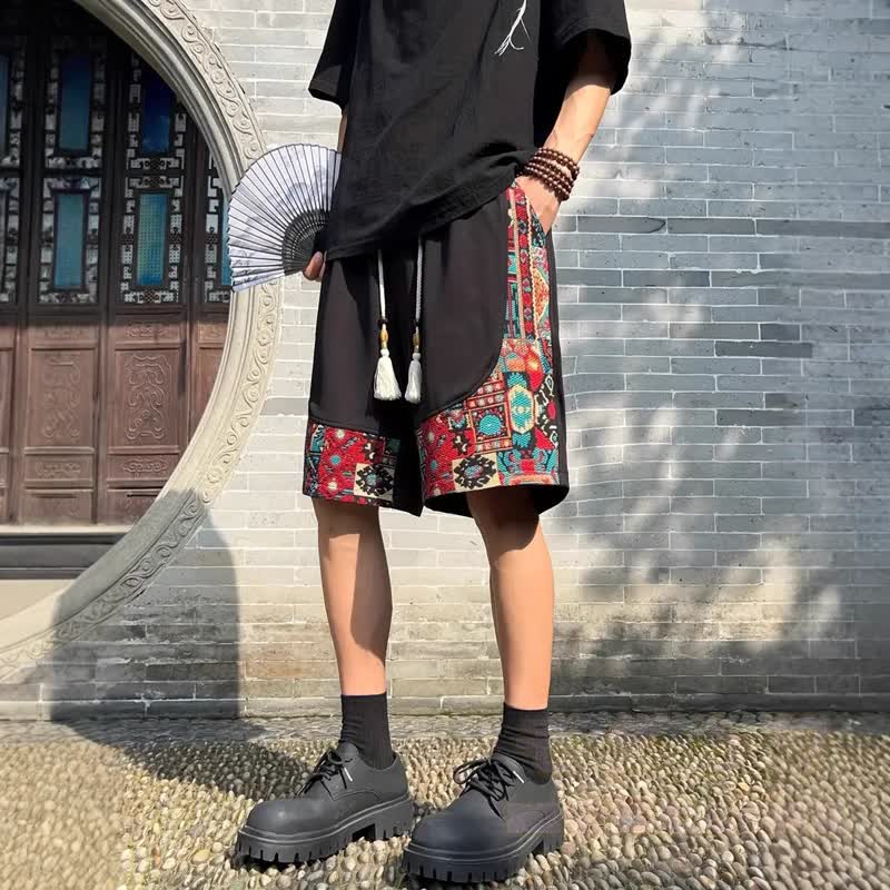 Lässige Shorts im Ethno-Stil, atmungsaktiv, locker geschnitten, mit Kordelzug - image 5
