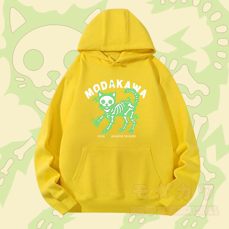 MODAKAWA Schwergewichtiger Hoodie mit elektrisiertem Skelettkatzen-Motiv - Gelb - 2XL - image 5