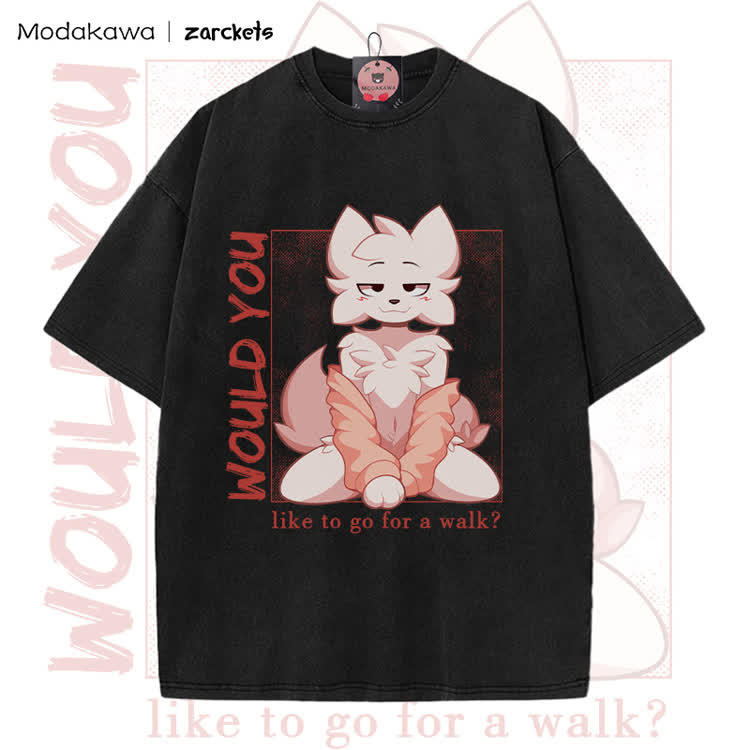 MODAKAWA X zarckets WOULD YOU Anime Fuchs Charakter Grafik Vintage Washed T-Shirt - Black - 5XL - image 2