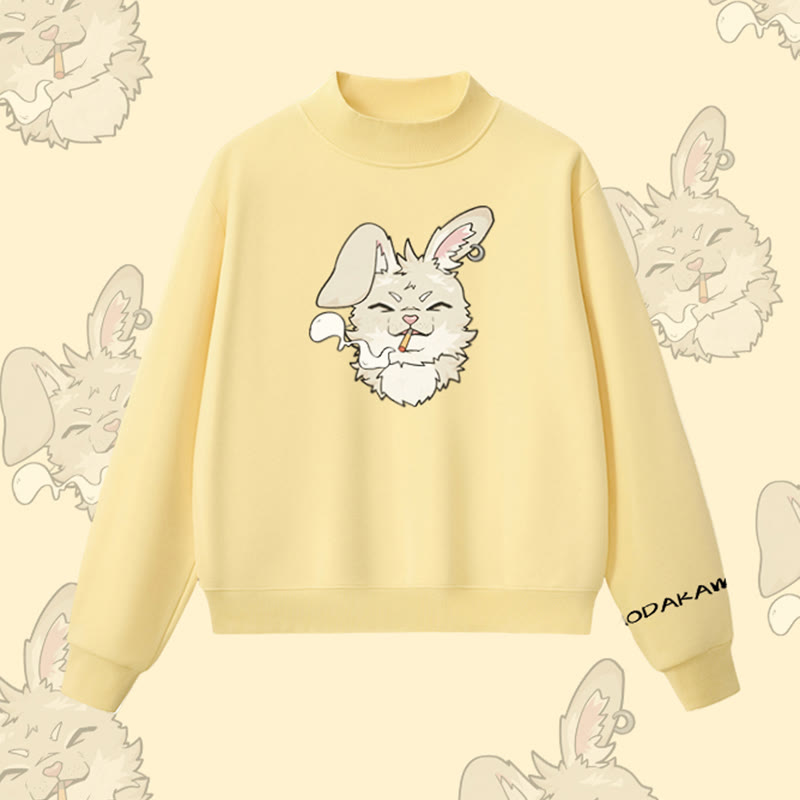 MODAKAWA Sweatshirt mit Raucherhasen-Grafik und Fleece-Futter - Yellow - L - image 4