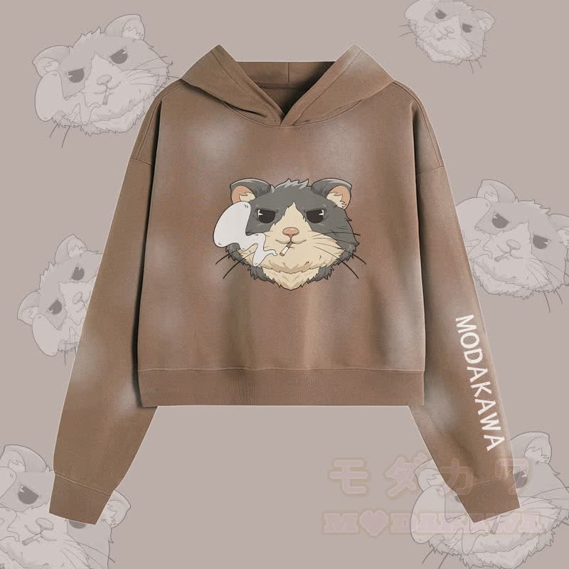 MODAKAWA Unisex-Hoodie mit Raucherhamster-Motiv im Vintage-Look - Braun - XL - image 3