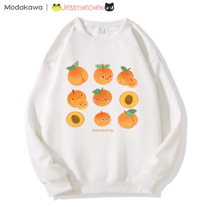 MODAKAWA X jessthechen Sweatshirt mit Pfirsichprint und Rundhalsausschnitt - White - 5XL - image 5