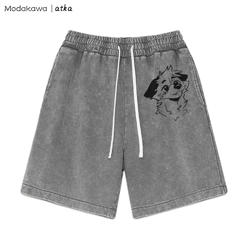 MODAKAWA X atka – Shorts mit Vintage-Waschung und „Anticipating Fox“-Grafik - Grau - 3XL - image 4