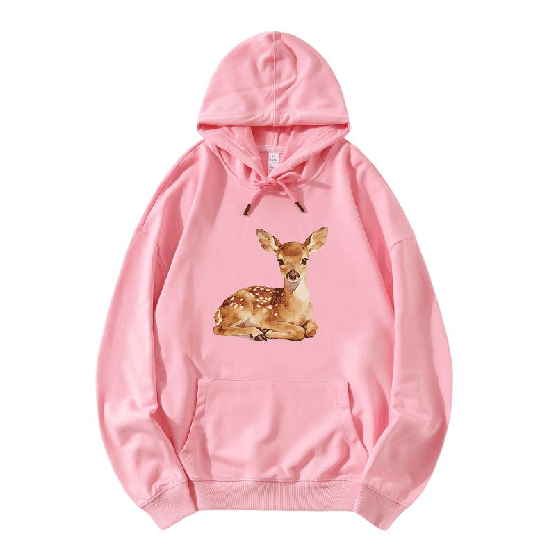 Modakawa Hoodie mit niedlichem Rehbaby-Motiv, locker geschnitten aus Baumwollmischgewebe - Pink - 5XL - image 4