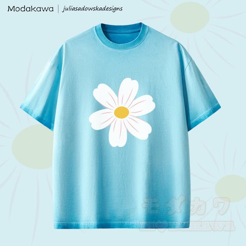 MODAKAWA X juliasadowskadesigns Daisy Graphic Unisex Dopamine Vintage Washed T-Shirt - Blau - 2XL - image 4