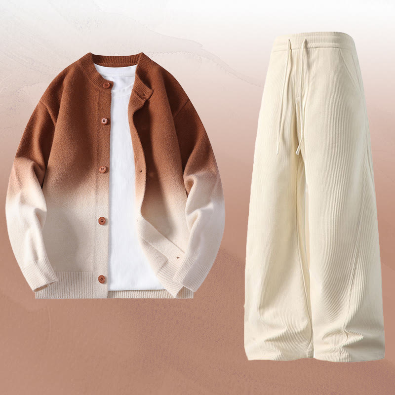 Zweiteiliger Cardigan mit Farbverlauf und Cordhose - Set B - 4XL - image 2