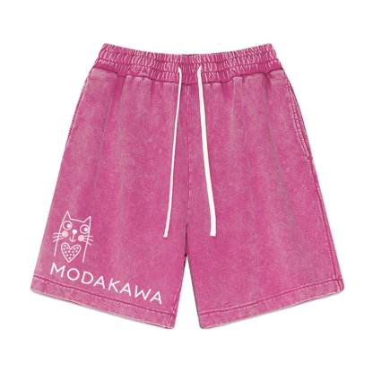 MODAKAWA Vintage Washed Shorts mit Kitty-Print - Rosenrot - 3XL - image 5