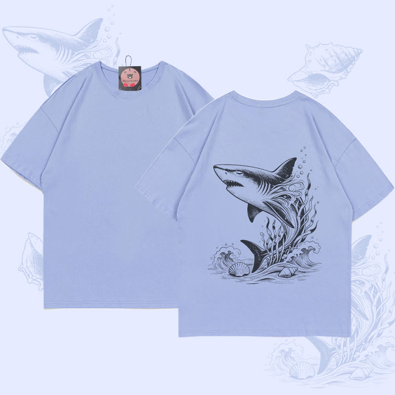 MODAKAWA Ocean Shark Grafik-T-Shirt - Dusty Blue - 5XL - image 2