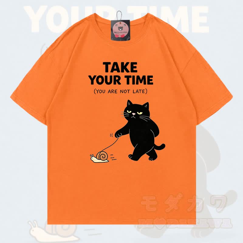 MODAKAWA TAKE YOUR TIME Katzenmotiv T-Shirt aus 100 % Baumwolle - Orange - 5XL - image 15