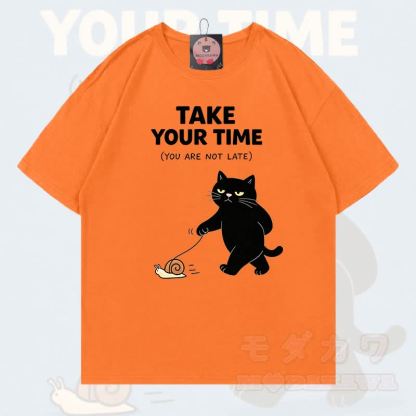 MODAKAWA TAKE YOUR TIME Katzenmotiv T-Shirt aus 100 % Baumwolle - Orange - 5XL - image 15