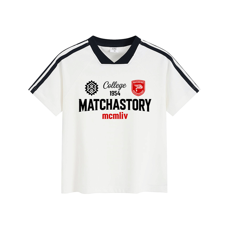 MATCHASTORY Graphic Modakawa Vintage Stripe V-Neck T-Shirt - White - L - image 2
