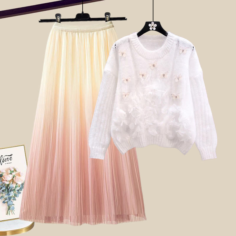 3D-Blumenstrickpullover und passender Farbverlaufrock – Outfit - Set E - XL - image 5