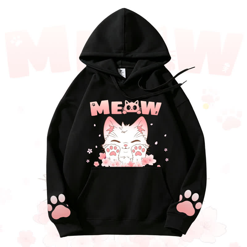 MODAKAWA MEOW Kapuzenpullover mit niedlichem Katzenmotiv und Fleece-Futter - Black - 3XL - image 5