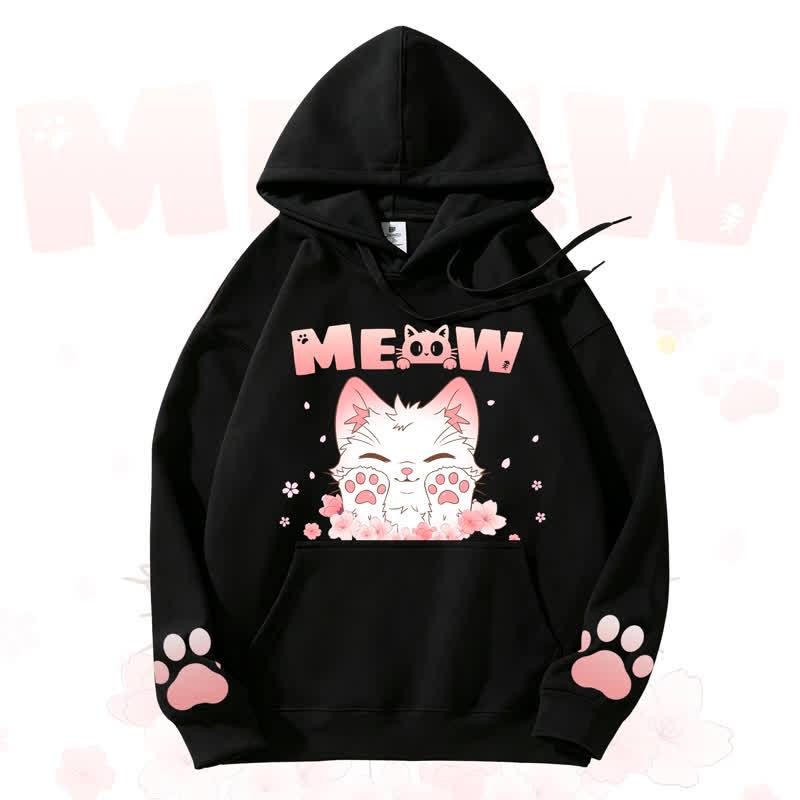 MODAKAWA MEOW Kapuzenpullover mit niedlichem Katzenmotiv und Fleece-Futter - Black - 3XL - image 5
