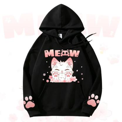 MODAKAWA MEOW Kapuzenpullover mit niedlichem Katzenmotiv und Fleece-Futter - Black - 3XL - image 5