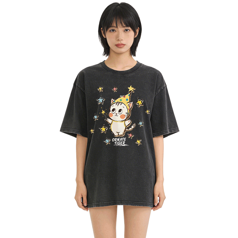 Verzierter Tiger, Stern-Tiger-Grafik, Modakawa Unisex Vintage Washed T-Shirt - image 2