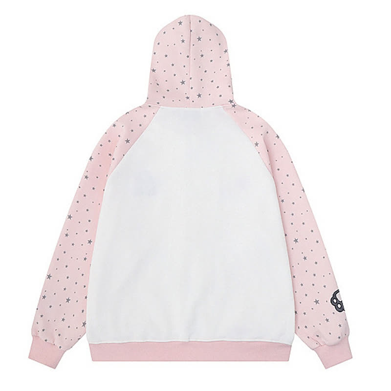 Hochwertiger, strapazierfähiger Kapuzenpullover mit Sternenprint, Katzenstickerei und Reißverschluss - image 5