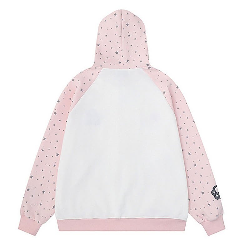 Hochwertiger, strapazierfähiger Kapuzenpullover mit Sternenprint, Katzenstickerei und Reißverschluss - image 5