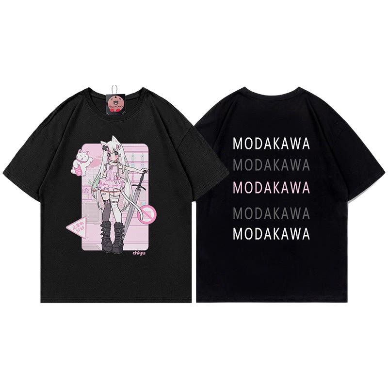 MODAKAWA X airii.exe T-Shirt mit Buchstabendruck „Kitty Girl“ aus 100 % Baumwolle - Black - 5XL - image 1