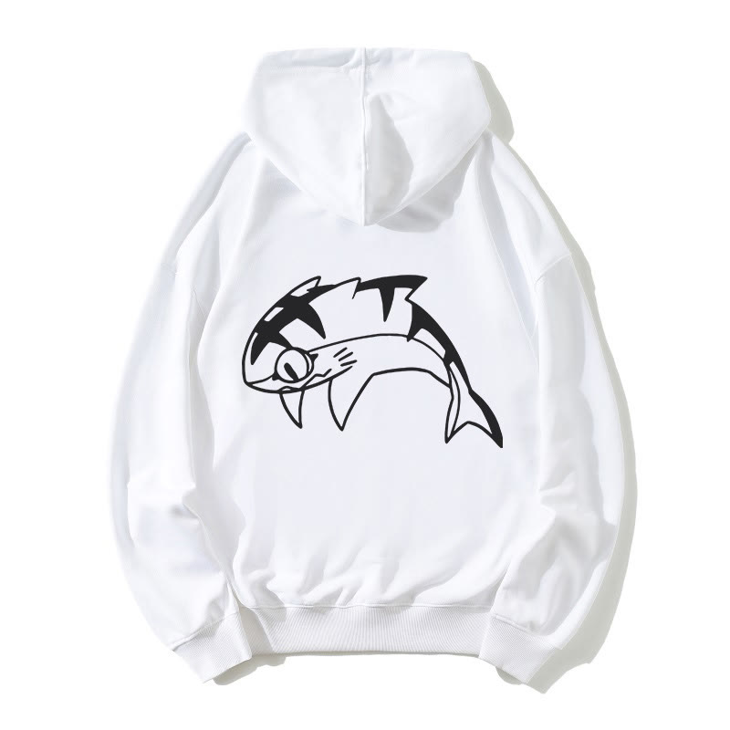 Lockerer Hoodie mit springendem Hai-Grafik - White - 5XL - image 4