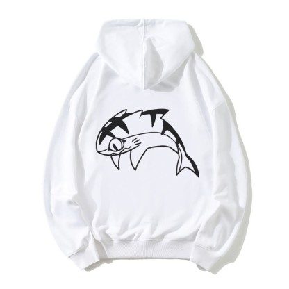 Lockerer Hoodie mit springendem Hai-Grafik - White - 5XL - image 4