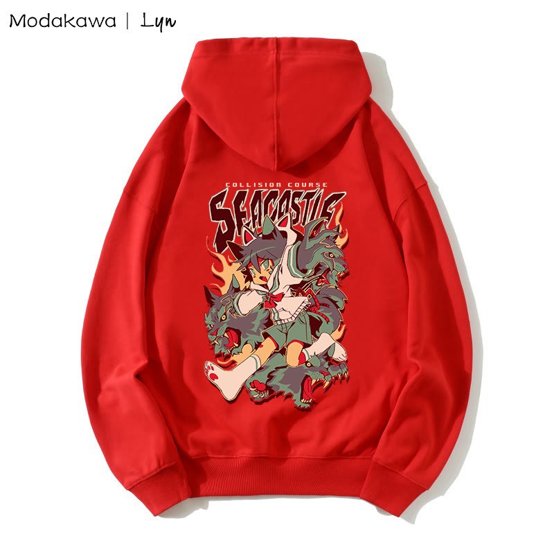 MODAKAWA X Lyn COLLISION COURSE Lockerer Hoodie mit Kitty-Girl-Print - Red - 5XL - image 3
